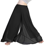 { "alt_text": "Black georgette women's palazzo pants, solid high-rise wide leg flared pants, ankle length ethnic wear" }