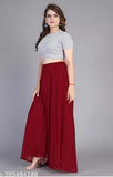 { "alt_text": "Maroon georgette women's palazzo pants, pack of 2 solid high-rise wide leg flared pants, ankle length" }