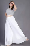 { "alt_text": "White georgette women's palazzo pants, pack of 2 high-rise wide leg flared pants, solid ankle length" }