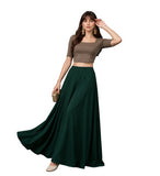 { "alt_text": "Bottle green georgette women's palazzo pants, solid wide leg flared pants, mid-rise ankle length clothing" }