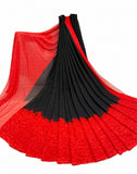 { "alt_text": "Black-red georgette printed saree with unstitched blouse, 5.5m, ethnic wear, Indian fashion" }
