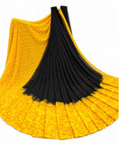 { "alt_text": "Black-yellow georgette printed saree with unstitched blouse, 5.5m, ethnic wear fashion" }