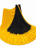 { "alt_text": "Black-yellow georgette printed saree with unstitched blouse, 5.5m, ethnic wear fashion" }