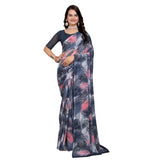 { "alt_text": "Grey-pink georgette printed saree with unstitched blouse, 5.5m, ethnic wear, Indian fashion" }