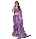 { "alt_text": "Purple-pink georgette printed saree with unstitched blouse, 5.5m, ethnic wear, Indian fashion" }