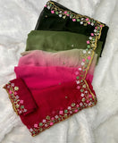 { "alt_text": "Multi georgette embroidered saree with unstitched blouse, 5.5m, ethnic wear fashion" }