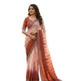 { "alt_text": "Peach georgette striped saree with unstitched blouse, 5.5m georgette ethnic wear for women" }