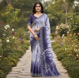 { "alt_text": "Purple georgette striped saree with unstitched blouse, 5.5m georgette ethnic wear for women" }
