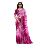 { "alt_text": "Pink georgette striped saree with unstitched blouse, 5.5 meter ethnic wear, Indian fashion" }