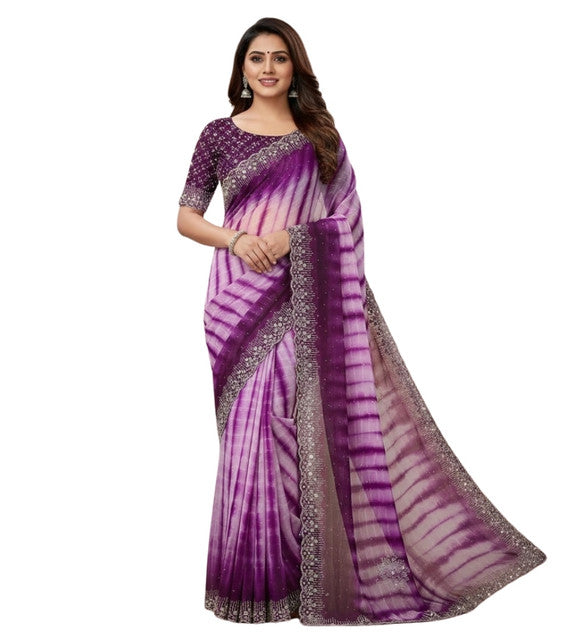 { "alt_text": "Wine georgette striped saree with unstitched blouse, 5.5m georgette ethnic wear for women" }