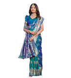 { "alt_text": "Royal-Teal jacquard printed saree with unstitched blouse, 5.5Mtr ethnic wear, Indian traditional clothing" }