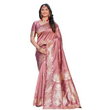 { "alt_text": "Pink jacquard printed saree with unstitched blouse, 5.5m, ethnic wear, Indian traditional clothing" }