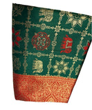 { "alt_text": "Bottle green jacquard printed saree with unstitched blouse, 5.5m, ethnic wear, Indian traditional clothing" }