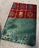 { "alt_text": "Maroon jacquard printed saree with unstitched blouse, 5.5m, ethnic wear, Indian traditional clothing" }