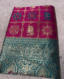 { "alt_text": "Magenta jacquard printed saree with unstitched blouse, 5.5m, ethnic wear, Indian traditional clothing" }