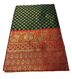 { "alt_text": "Dark green jacquard printed saree with unstitched blouse, 5.5m, ethnic wear, Indian traditional clothing" }