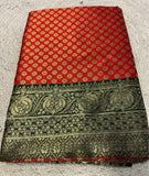 Women's Jacquard Printed Saree With Unstitched Blouse 5.5Mtr (Red)