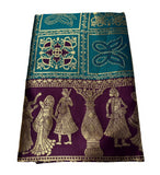{ "alt_text": "Teal jacquard printed saree with unstitched blouse, 5.5m, ethnic wear, Indian traditional clothing" }