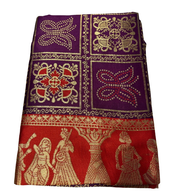 { "alt_text": "Wine jacquard printed saree with unstitched blouse, 5.5m, ethnic wear, Indian traditional clothing" }