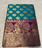{ "alt_text": "Turquoise jacquard printed saree with unstitched blouse, 5.5m, ethnic wear, Indian fashion" }