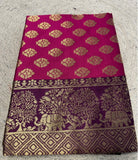{ "alt_text": "Magenta jacquard printed saree with unstitched blouse, 5.5m, ethnic wear, Indian traditional clothing" }