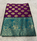 { "alt_text": "Purple jacquard printed saree with unstitched blouse, 5.5m, ethnic wear, Indian traditional clothing" }