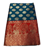 { "alt_text": "Teal jacquard printed saree with unstitched blouse, 5.5m, ethnic wear, Indian traditional clothing" }