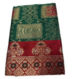 { "alt_text": "Dark green jacquard printed saree with unstitched blouse, 5.5m, ethnic wear, Indian traditional clothing" }