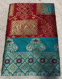 { "alt_text": "Maroon jacquard printed saree with unstitched blouse, 5.5m, ethnic wear, Indian traditional clothing" }