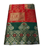 { "alt_text": "Red jacquard printed saree with unstitched blouse, 5.5m, ethnic wear, Indian traditional clothing" }