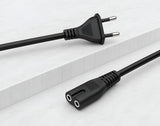 Black 2-pin universal AC power cord wire, 2.3m long, compatible with TVs, laptops, and printers