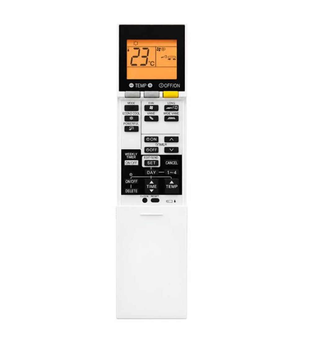 White AC remote control model 219 for Mitsubishi AC, featuring ergonomic design and long range operation