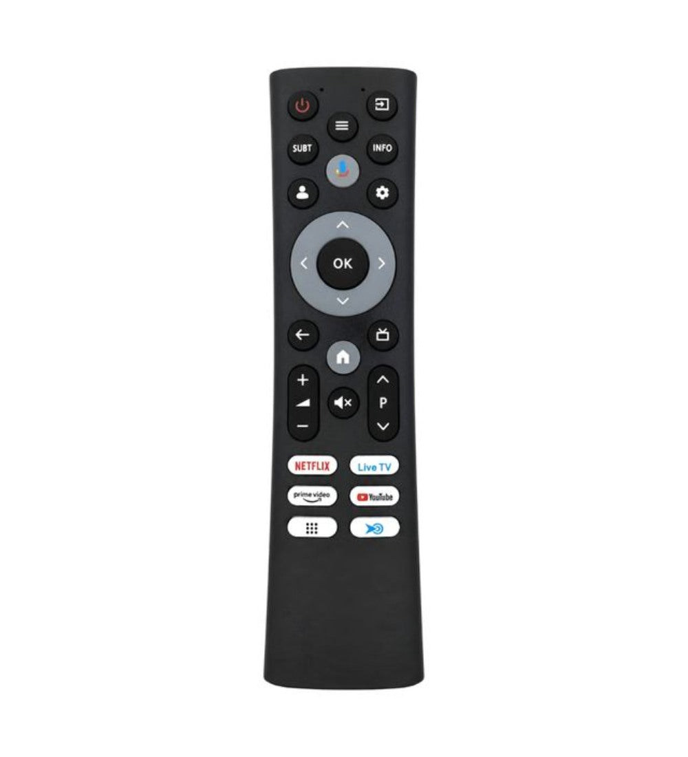Black universal TV remote control for Croma Smart LCD/LED TVs, model 1452, with ergonomic design