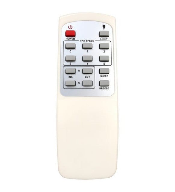 White remote control for Polycab ceiling fan, model 1448, allowing easy operation from a distance