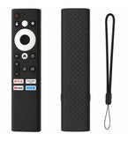 Black silicone protective cover for Croma Smart TV remote with integrated safety lanyard and ergonomic grip
