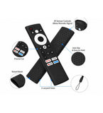 Black silicone protective cover for Croma Smart TV remote with integrated safety lanyard and ergonomic grip