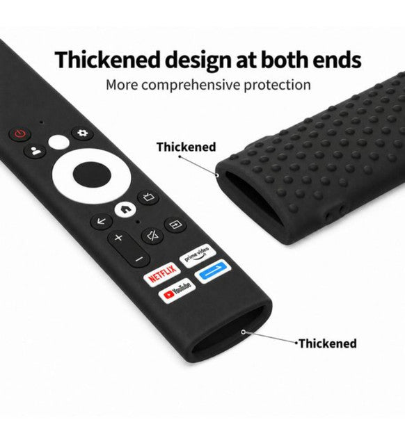 Black silicone protective cover for Skyworth smart TV remote with integrated safety lanyard
