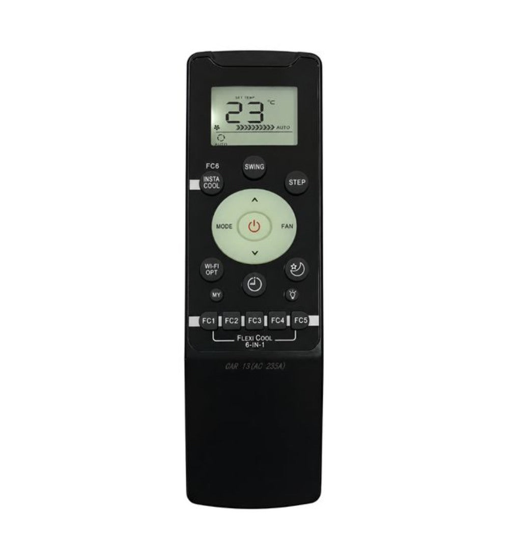 Black universal remote control for Acer Smart TV, featuring voice, Netflix, and YouTube buttons