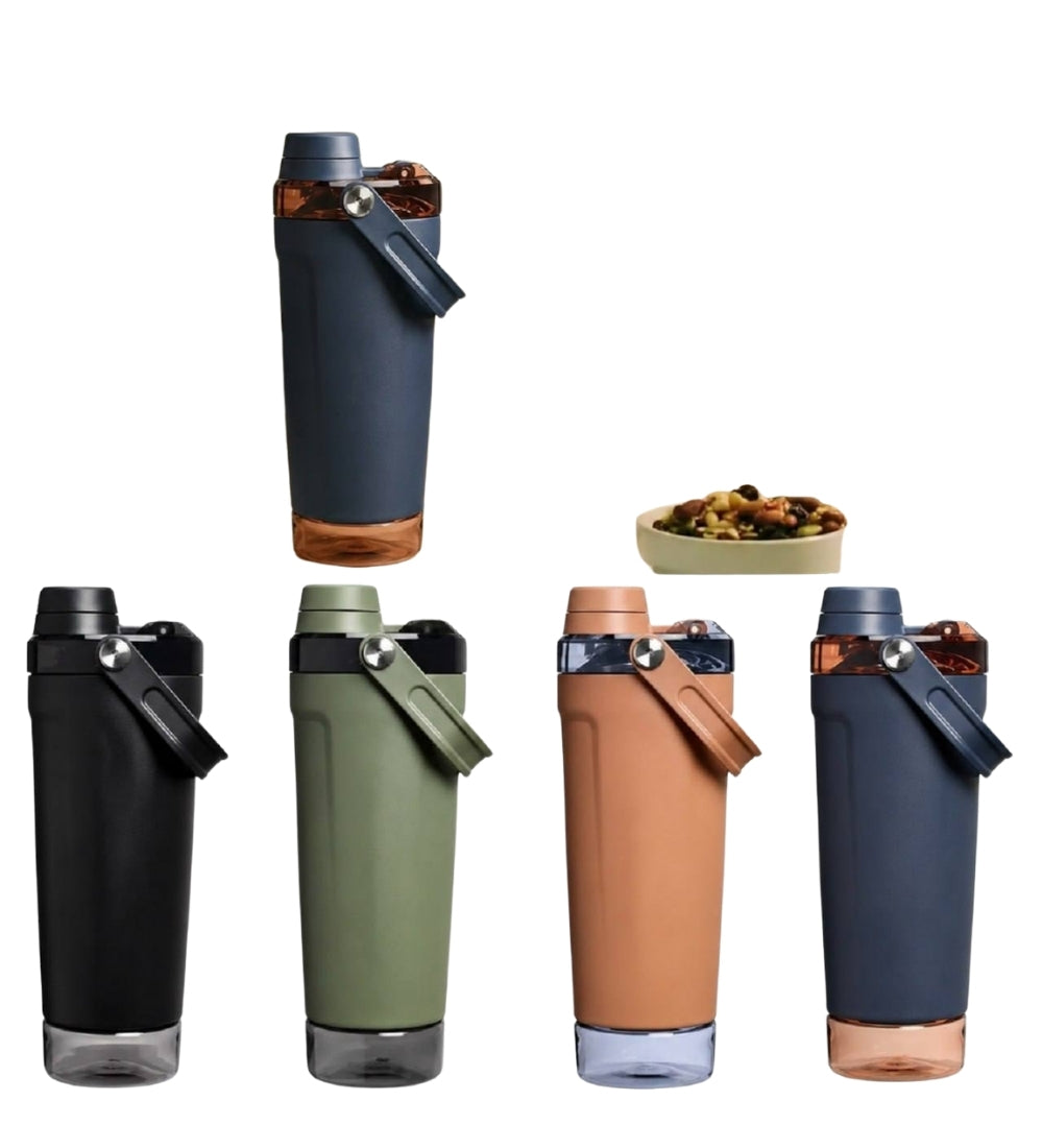 Multicolor stainless steel gym water bottle with leak-resistant screw lid and integrated carry strap