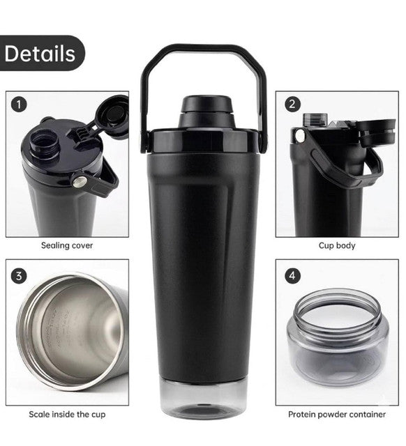 Multicolor stainless steel gym water bottle with leak-resistant screw lid and integrated carry strap