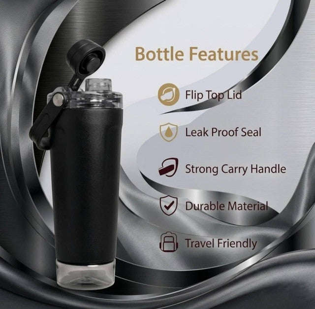 Multicolor stainless steel gym water bottle with leak-resistant screw lid and integrated carry strap