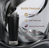 Multicolor stainless steel gym water bottle with leak-resistant screw lid and integrated carry strap
