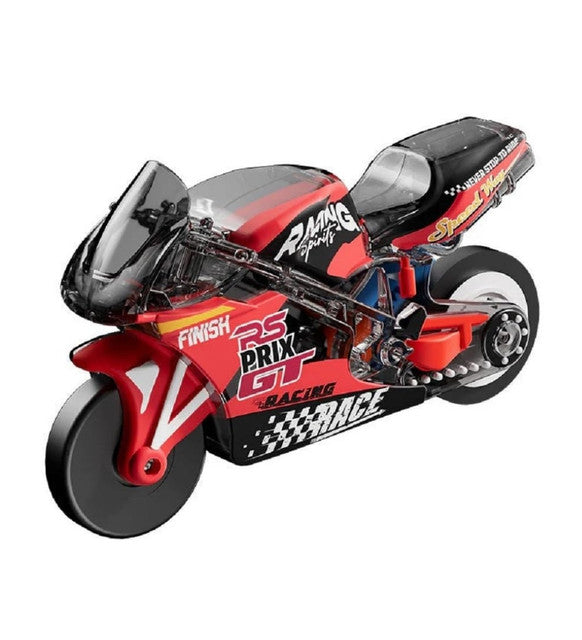 Multicolor plastic spark bike keychain toy with pull-back mechanism and wheelie stunt design
