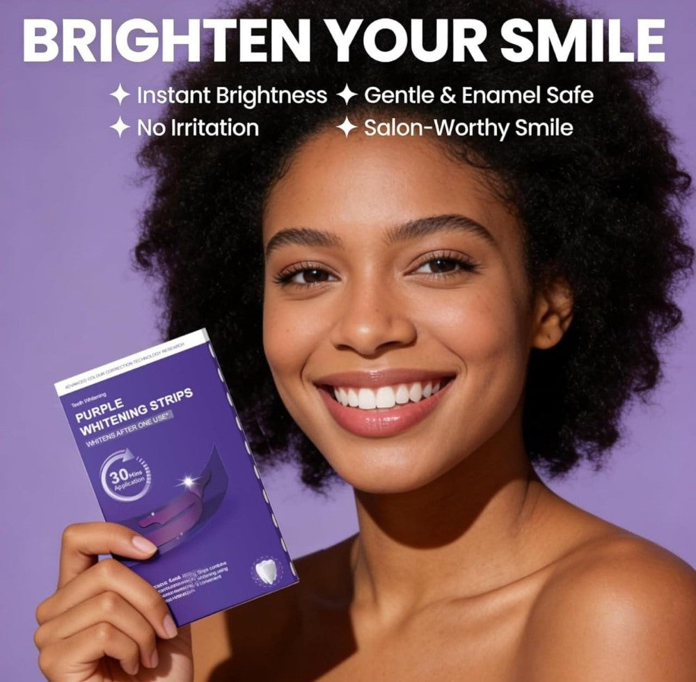 Purple fluoride-free teeth whitening strips set for safe, enamel-safe, and visible stain removal