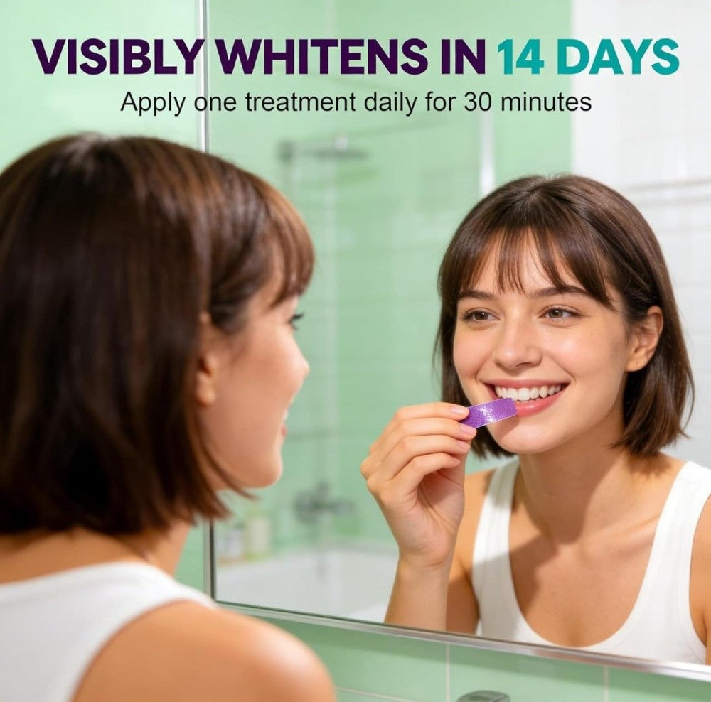 Purple fluoride-free teeth whitening strips set for safe, enamel-safe, and visible stain removal