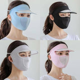 Multicolor elastic wide-brim foldable sun protection cap with integrated breathable face mask for women