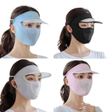 Multicolor elastic wide-brim foldable sun protection cap with integrated breathable face mask for women