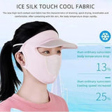 Multicolor elastic wide-brim foldable sun protection cap with integrated breathable face mask for women