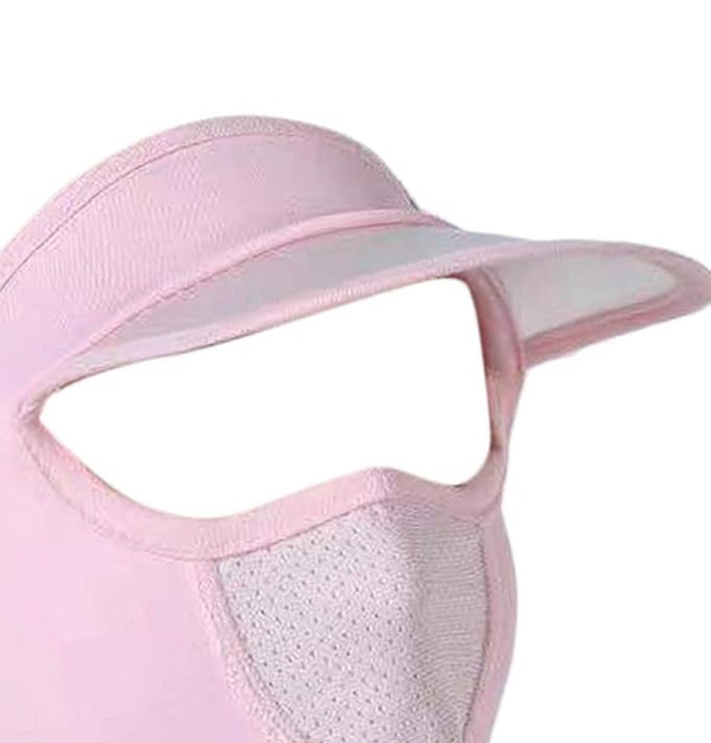 Multicolor elastic wide-brim foldable sun protection cap with integrated face mask for women