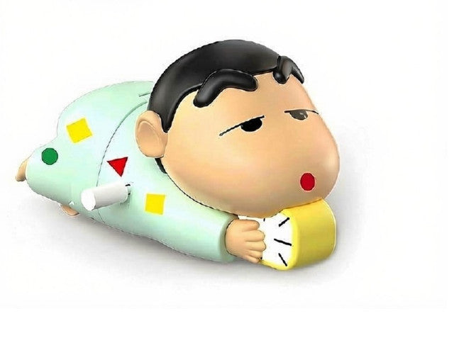 Multicolor plastic Shinchan anime figure toy crawling and hugging an alarm clock collectible decoration